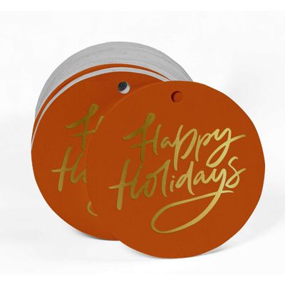 Etiquetas de Papel para Lembrancinhas 'Boas Festas' Pendentes em Metalizado para Artesanato - Inkdotpot 100 Etiquetas Metalizadas / Laranja - Dourado