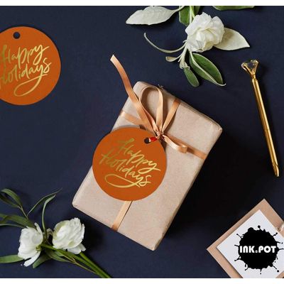Etiquetas de Papel para Lembrancinhas 'Boas Festas' Pendentes em Metalizado para Artesanato - Inkdotpot 100 Etiquetas Metalizadas / Laranja - Dourado