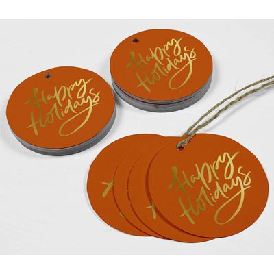 Etiquetas de Papel para Lembrancinhas 'Boas Festas' Pendentes em Metalizado para Artesanato - Inkdotpot 100 Etiquetas Metalizadas / Laranja - Dourado