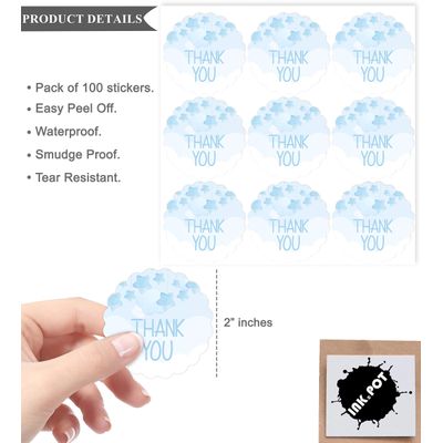 Pacote com 100 Adesivos para Chá Revelação/Chá Bebê - Etiquetas de Agradecimento, Elefante 5 cm Menina/Menino, Selos Envelope - Inkdotpot 5,08 Cm / Branco