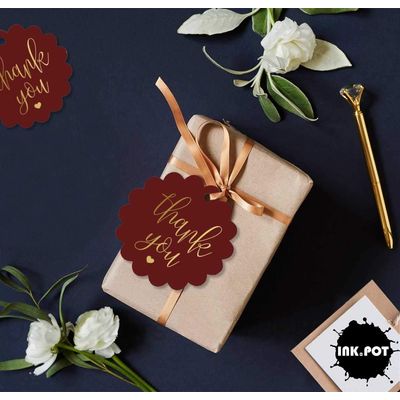 Etiquetas Penduradas de Papel Metalizado 'Obrigado' para Lembrancinhas de Chá de Noiva - Inkdotpot 100 Etiquetas Metalizadas / Vermelho - Dourado