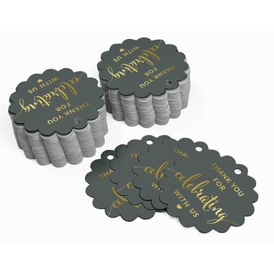 Etiquetas de Papel Foil "Obrigado por Celebrar Conosco" para Festas e Eventos - Inkdotpot 100 Etiquetas Metalizadas / Roxo - Prata
