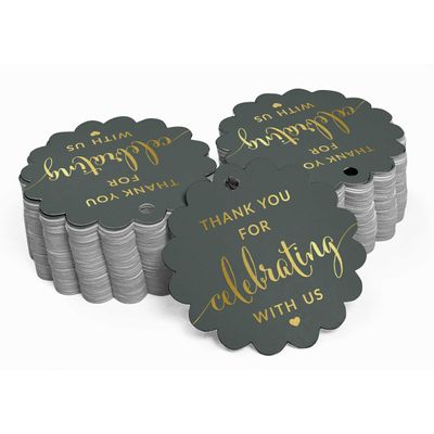 Etiquetas de Papel Foil "Obrigado por Celebrar Conosco" para Festas e Eventos - Inkdotpot 100 Etiquetas Metalizadas / Roxo - Prata