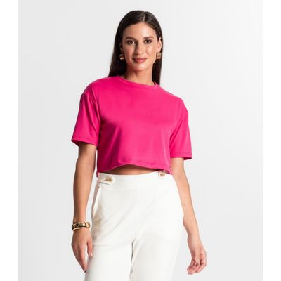 Blusa Cropped Manga Curta Rovitex Rosa G / Rosa