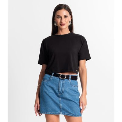 Blusa Cropped Manga Curta Rovitex Preto GG / Preto