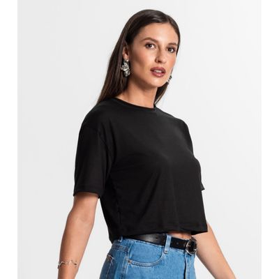 Blusa Cropped Manga Curta Rovitex Preto P / Preto