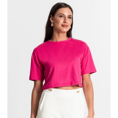 Blusa Cropped Manga Curta Rovitex Rosa M / Rosa