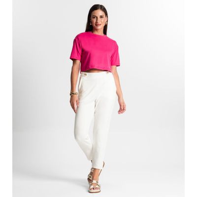 Blusa Cropped Manga Curta Rovitex Rosa M / Rosa