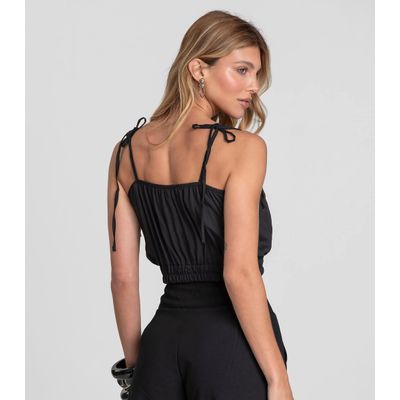 Blusa Cropped Feminina De Alça Em Viscose Dianna Preto GG / Preto