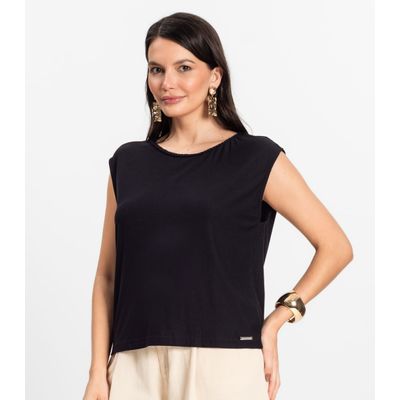 Blusa Feminina em Visco Creponada Rovitex Preto P / Preto