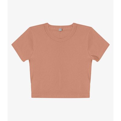 Blusa Cropped Ribana Básica Rovitex Marrom P / Marrom