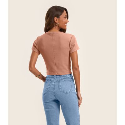 Blusa Cropped Ribana Básica Rovitex Marrom M / Marrom