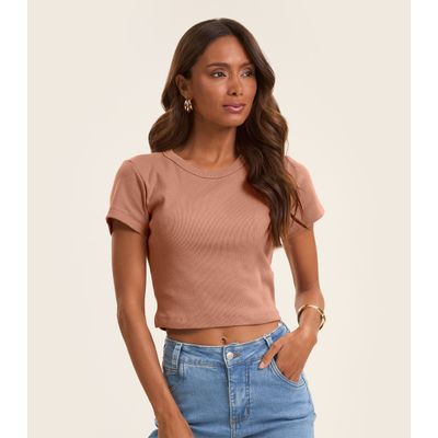 Blusa Cropped Ribana Básica Rovitex Marrom M / Marrom