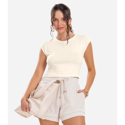 Blusa Básica Feminina Viscotorcion Rovitex Bege GG / Bege