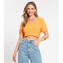 Blusa Cropped Feminina Decote V Rovitex Marrom