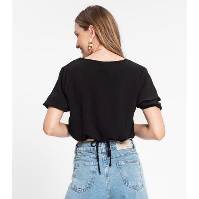 Blusa Cropped Feminina Decote V Rovitex Preto P / Preto