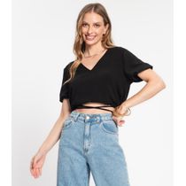 Blusa Cropped Feminina Decote V Rovitex Preto