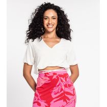 Blusa Cropped Feminina Decote V Rovitex Bege