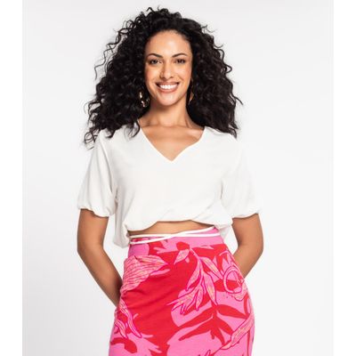 Blusa Cropped Feminina Decote V Rovitex Bege G / Bege