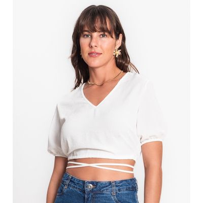 Blusa Cropped Feminina Decote V Rovitex Bege G / Bege