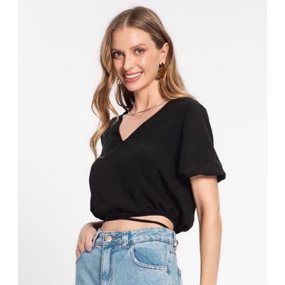 Blusa Cropped Feminina Decote V Rovitex Preto GG / Preto