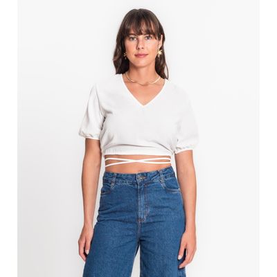 Blusa Cropped Feminina Decote V Rovitex Bege M / Bege