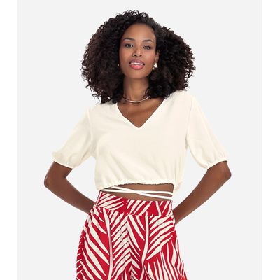 Blusa Cropped Feminina Decote V Rovitex Bege M / Bege