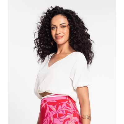 Blusa Cropped Feminina Decote V Rovitex Bege M / Bege