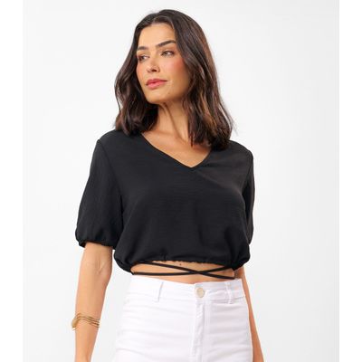 Blusa Cropped Feminina Decote V Rovitex Preto G / Preto