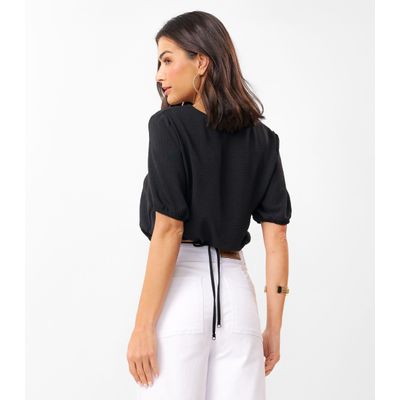 Blusa Cropped Feminina Decote V Rovitex Preto G / Preto