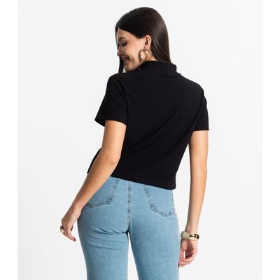 Blusa Feminina Canelada Viscose Manga Curta Select Preto M / Preto