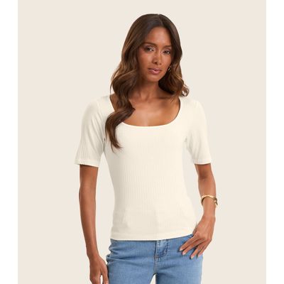 Blusa em Ribana Canelada Rovitex Bege G / Bege