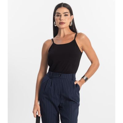 Blusa de Alça Feminina Viscotorcion Básica Rovitex Preto P / Preto