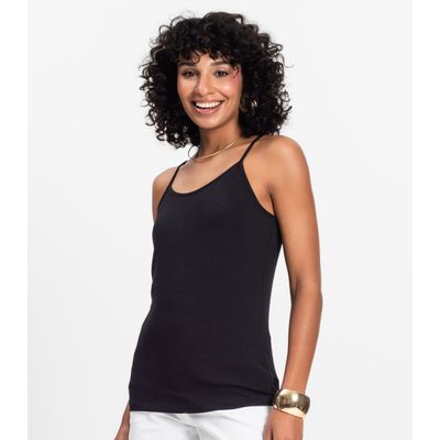 Blusa de Alça Feminina Viscotorcion Básica Rovitex Preto P / Preto