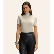 Blusa Feminina Gola Alta ViscoTrico Básica Endless Bege