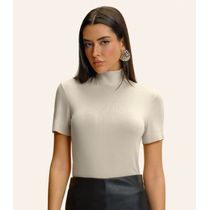 Blusa Feminina Gola Alta ViscoTrico Básica Endless Bege