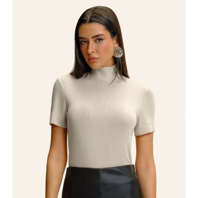Blusa Feminina Gola Alta ViscoTrico Básica Endless Bege P / Bege