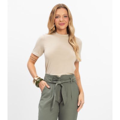 Blusa Feminina Básica em Malha Visco Rovitex Bege P / Bege