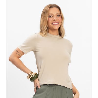 Blusa Feminina Básica em Malha Visco Rovitex Bege GG / Bege