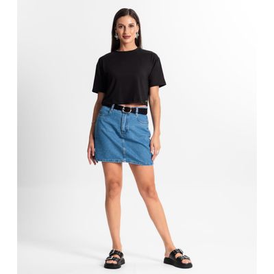 Blusa Cropped Manga Curta Rovitex Preto M / Preto