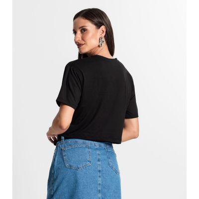 Blusa Cropped Manga Curta Rovitex Preto M / Preto