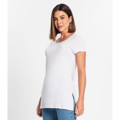 Blusa Básica Alongada Feminina Rovitex Branco P / Branco