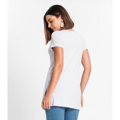 Blusa Básica Alongada Feminina Rovitex Branco G / Branco