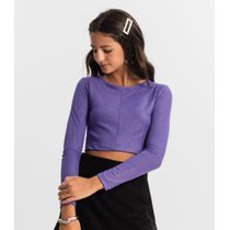 Blusa Cropped Juvenil Manga Longa Minty Roxo