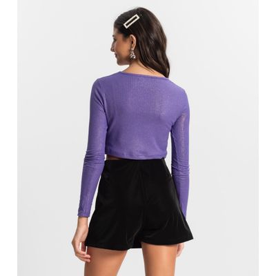 Blusa Cropped Juvenil Manga Longa Minty Roxo 12 / Roxo