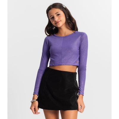 Blusa Cropped Juvenil Manga Longa Minty Roxo 14 / Roxo