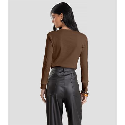 Blusa Feminina Canelada com Rebites Dianna Marrom M / Marrom