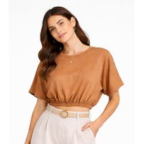 Blusa Feminina Elástico Na Cintura Infinita Cor Bege