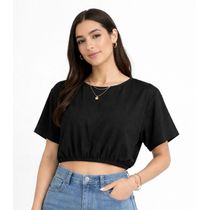 Blusa Feminina Elástico Na Cintura Infinita Cor Preto