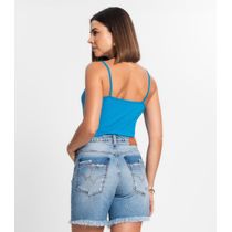 Blusa De Alça Feminina Ribana Canelada Rovitex Azul